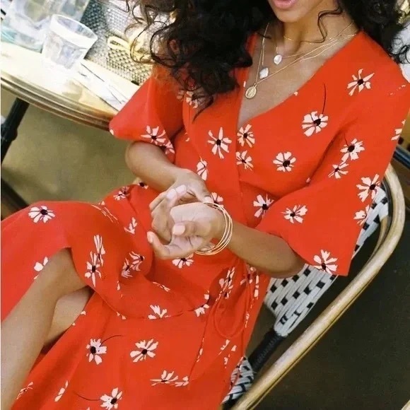 ANTHROPOLOGIE / FAIRHFUL THE BAND Floral Red Wrap Dress